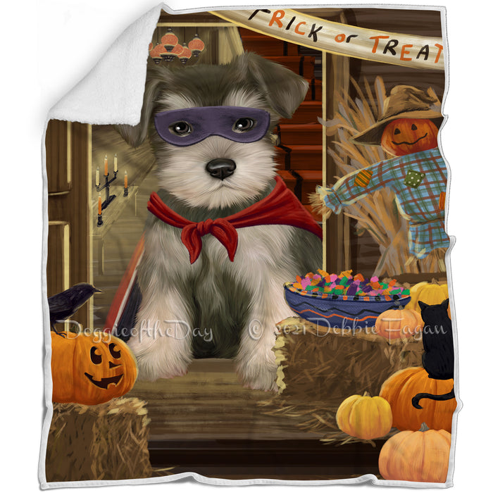 Enter at Own Risk Trick or Treat Halloween Schnauzer Dog Blanket BLNKT96726