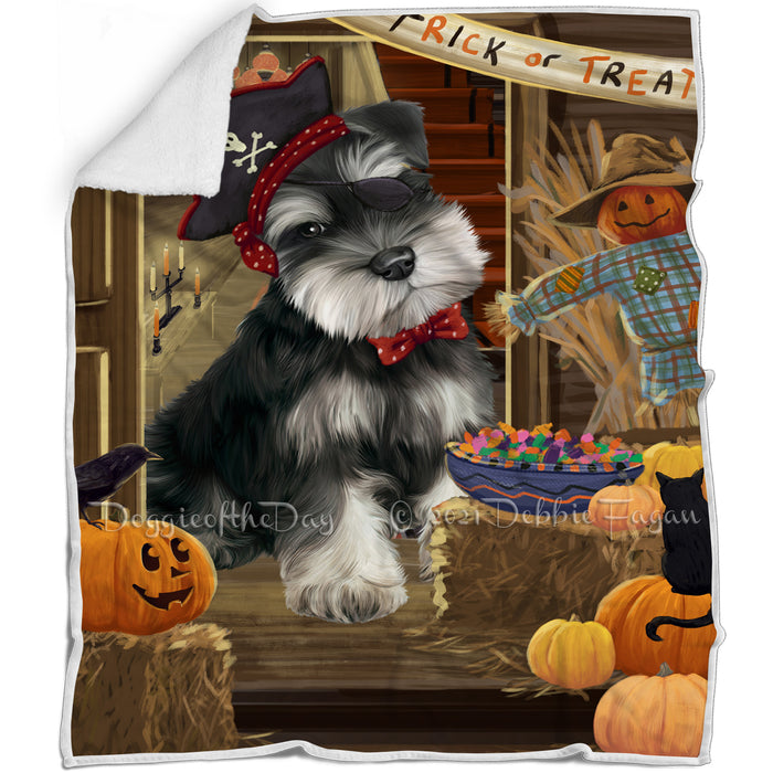Enter at Own Risk Trick or Treat Halloween Schnauzer Dog Blanket BLNKT96735