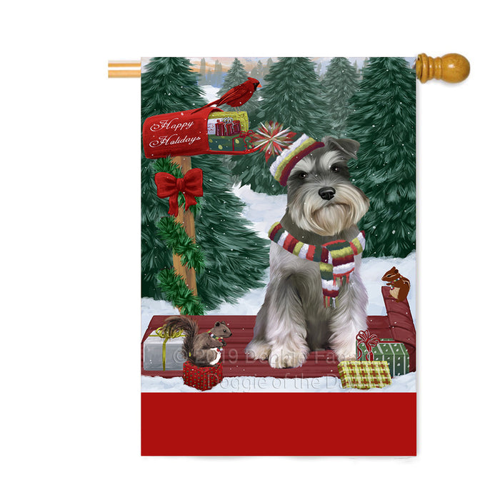 Personalized Merry Christmas Woodland Sled Schnauzer Dog Custom House Flag FLG-DOTD-A61730