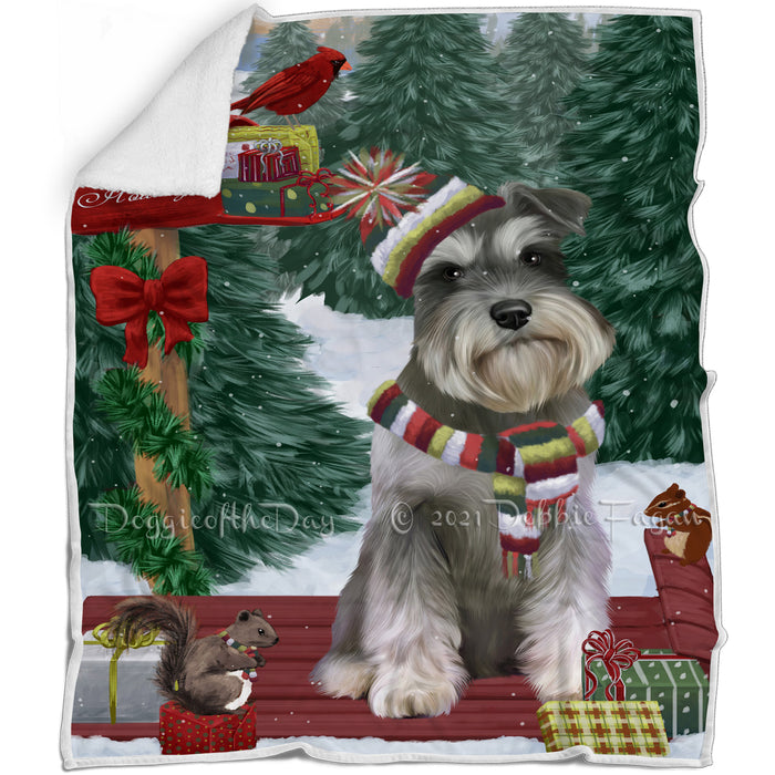 Merry Christmas Woodland Sled Schnauzer Dog Blanket BLNKT114600