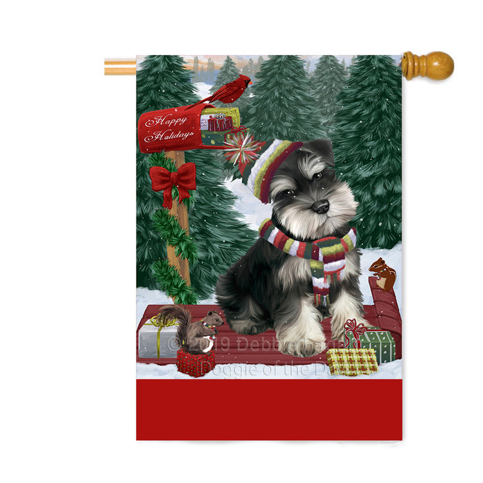 Personalized Merry Christmas Woodland Sled Schnauzer Dog Custom House Flag FLG-DOTD-A61731