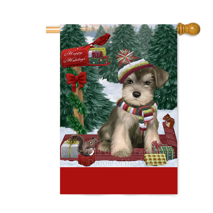 Personalized Merry Christmas Woodland Sled Schnauzer Dog Custom House Flag FLG-DOTD-A61733