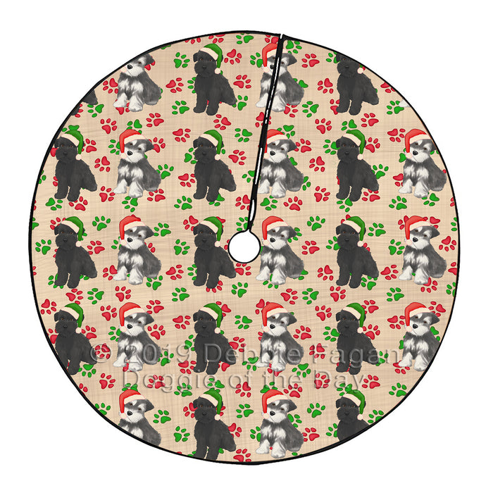 Christmas Paw Print Samoyed Dogs Tree Skirt