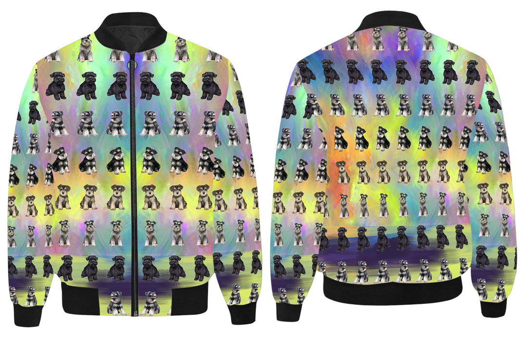 Paradise Wave Schnauzer Dogs All Over Print Quilted Bomber Men's Jacket