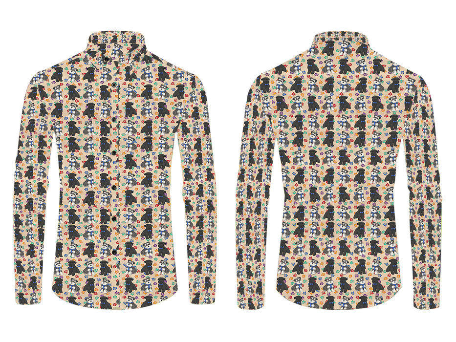 Rainbow Paw Print Schnauzer Dogs Blue All Over Print Casual Dress Men's Shirt