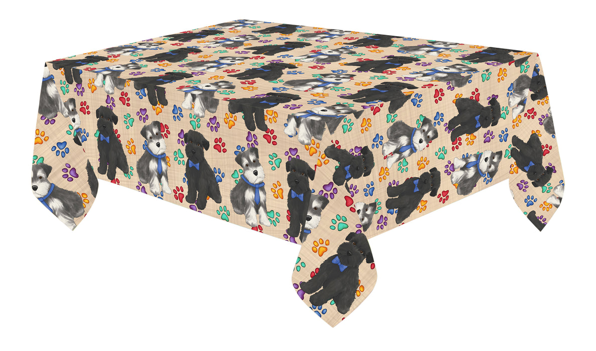 Rainbow Paw Print Schnauzer Dogs Blue Cotton Linen Tablecloth