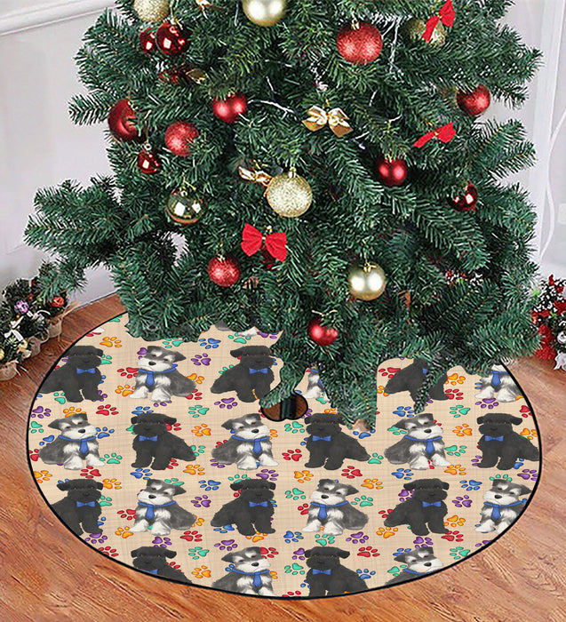 Rainbow Paw Print Schnauzer Dogs Blue Christmas Tree Skirt