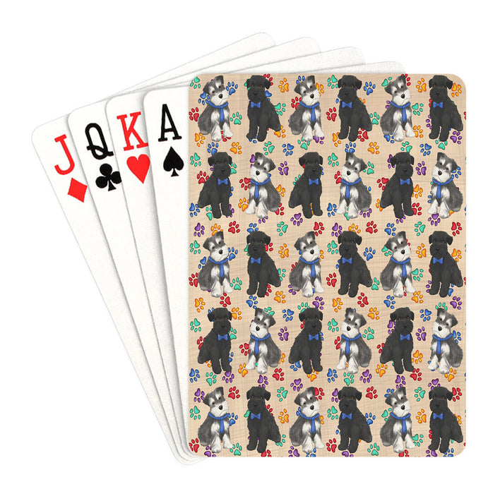 Rainbow Paw Print Schnauzer Dogs Blue Playing Card Decks