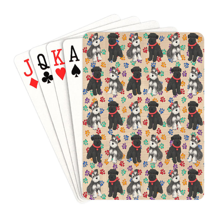 Rainbow Paw Print Schnauzer Dogs Red Playing Card Decks