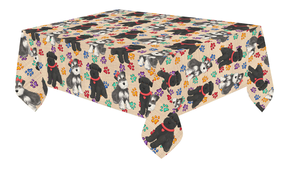 Rainbow Paw Print Schnauzer Dogs Red Cotton Linen Tablecloth