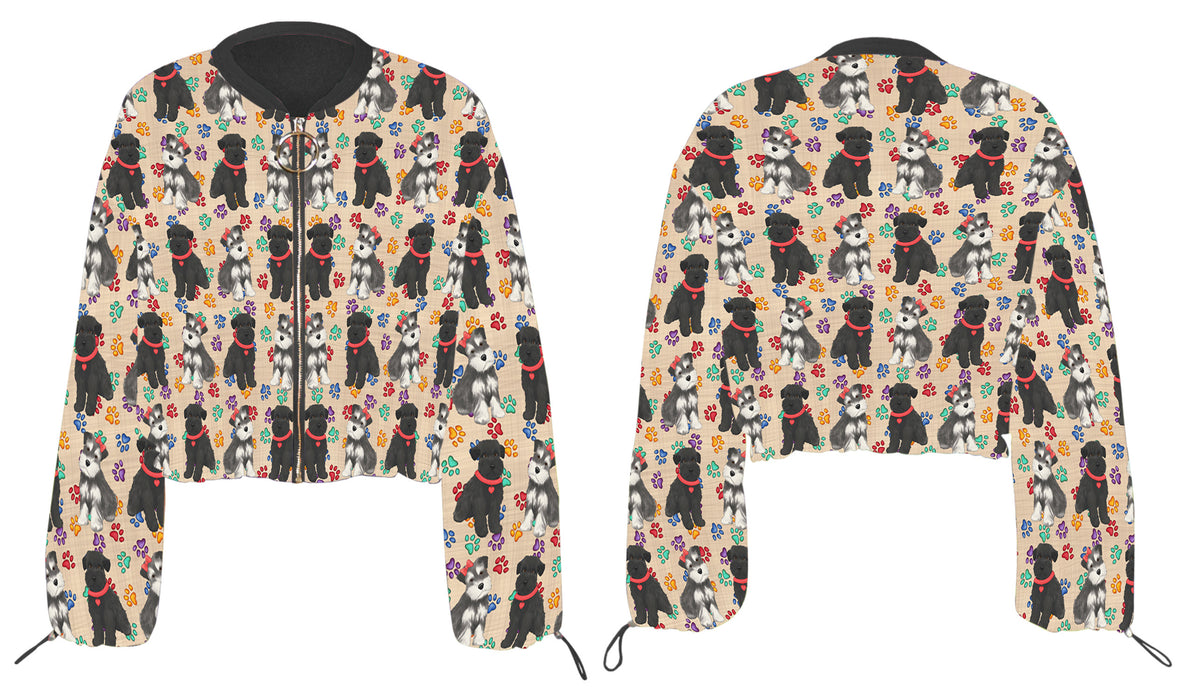 Rainbow Paw Print Schnauzer Dogs Cropped Chiffon Women's Jacket WH50604