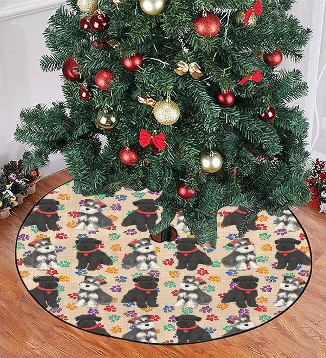 Rainbow Paw Print Schnauzer Dogs Red Christmas Tree Skirt