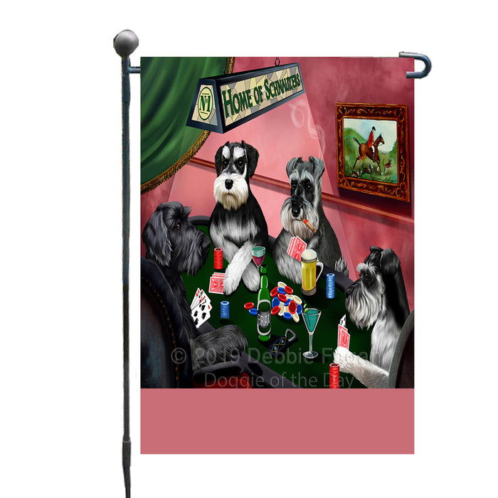 Personalized Home of Schnauzer Dogs Four Dogs Playing Poker Custom Garden Flags GFLG-DOTD-A60294