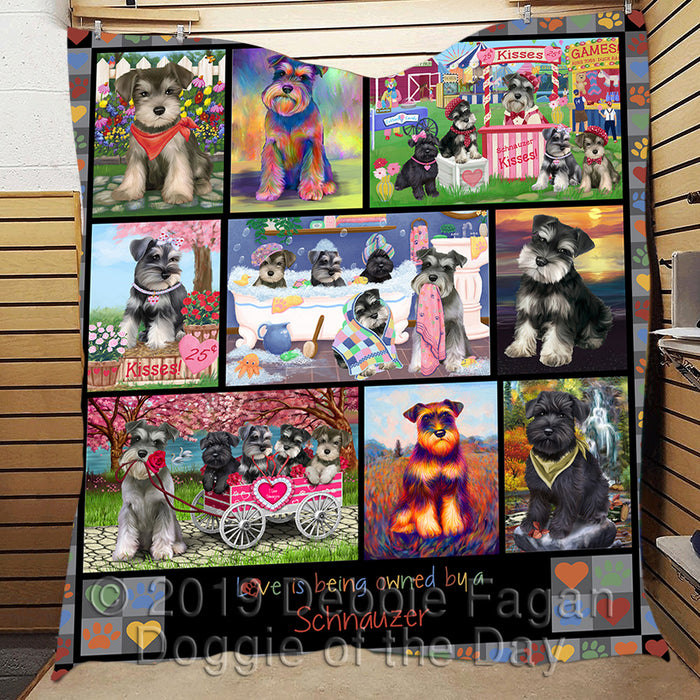 Love is Being Owned Schnauzer Dog Grey Quilt