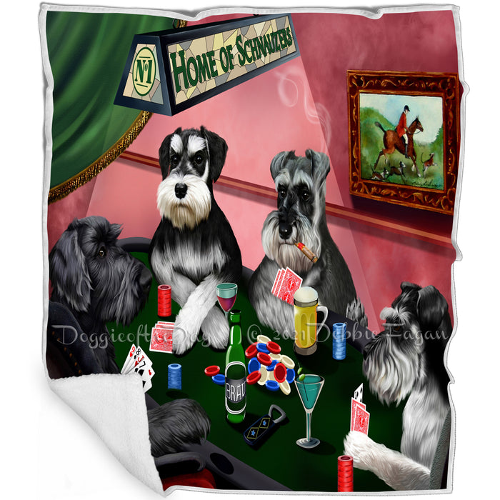 Home of Schnauzers 4 Dogs Playing Poker Blanket