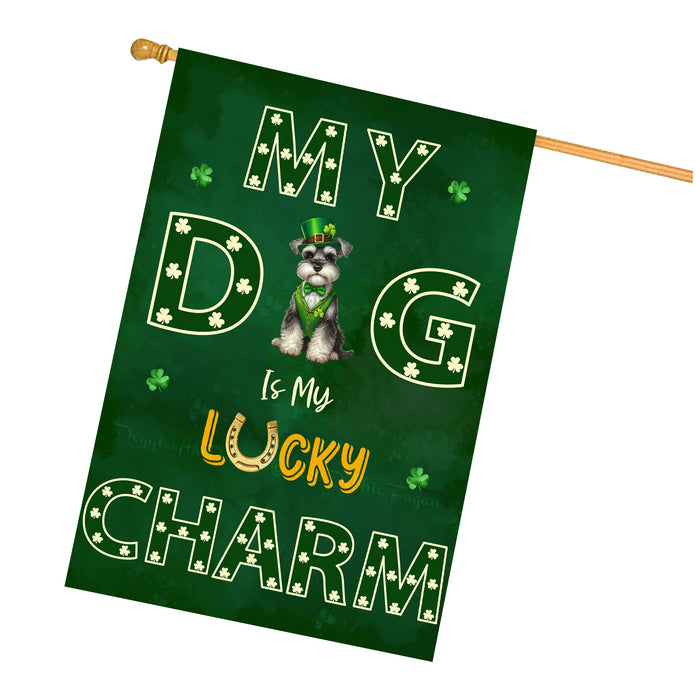 St. Patrick's Day Schnauzer Irish Dog House Flags with Lucky Charm Design - Double Sided Yard Home Festival Decorative Gift - Holiday Dogs Flag Decor - 28"w x 40"h