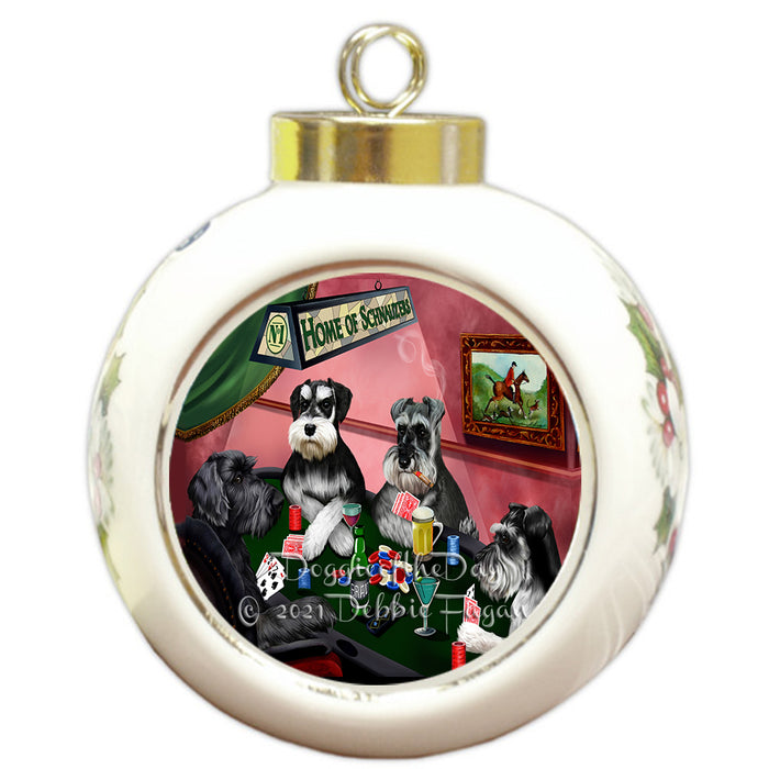 Home of Poker Playing Schnauzer Dogs Round Ball Christmas Ornament Pet Decorative Hanging Ornaments for Christmas X-mas Tree Decorations - 3" Round Ceramic Ornament