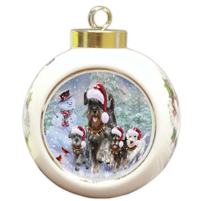 Christmas Running Family Schnauzers Dog Round Ball Christmas Ornament RBPOR55829