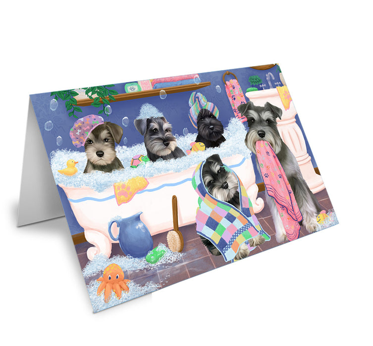 Rub A Dub Dogs In A Tub Schnauzers Dog Handmade Artwork Assorted Pets Greeting Cards and Note Cards with Envelopes for All Occasions and Holiday Seasons GCD74972