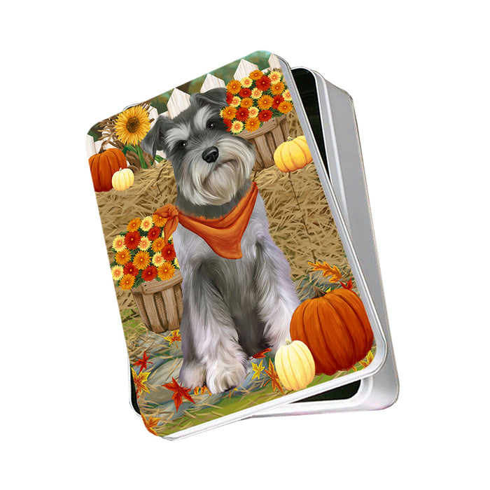 Fall Autumn Greeting Schnauzer Dog with Pumpkins Photo Storage Tin PITN50850