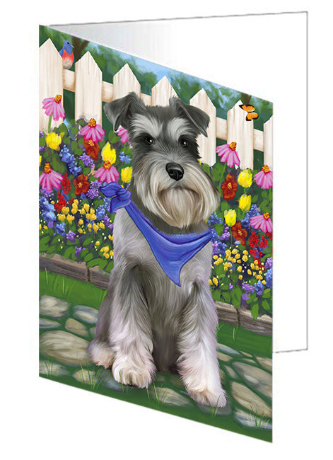 Spring Floral Schnauzer Dog Handmade Artwork Assorted Pets Greeting Cards and Note Cards with Envelopes for All Occasions and Holiday Seasons GCD60476