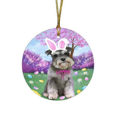 Schnauzer Dog Easter Holiday Round Flat Christmas Ornament RFPOR49236