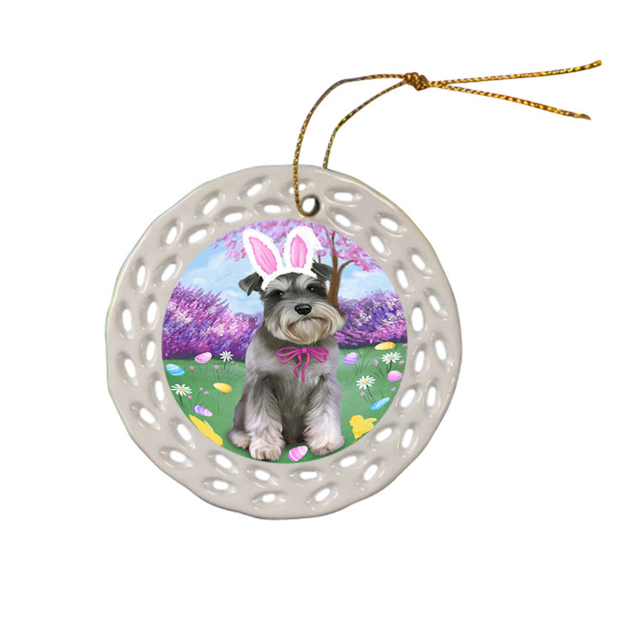 Schnauzer Dog Easter Holiday Ceramic Doily Ornament DPOR49245