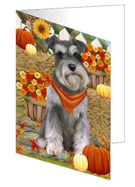 Fall Autumn Greeting Schnauzer Dog with Pumpkins Handmade Artwork Assorted Pets Greeting Cards and Note Cards with Envelopes for All Occasions and Holiday Seasons GCD56579