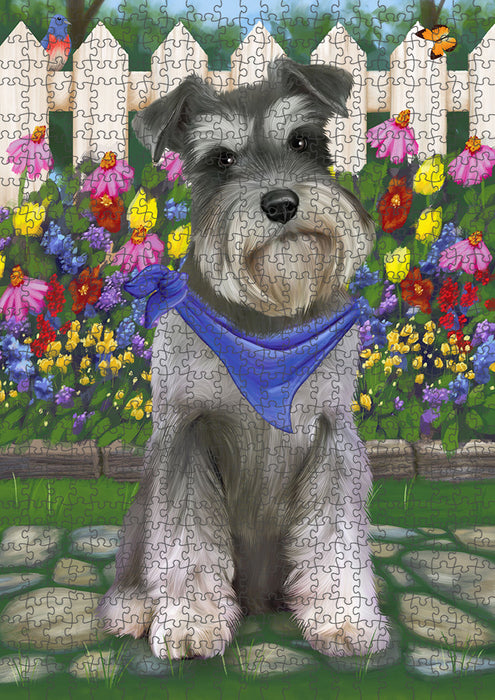 Spring Floral Schnauzer Dog Puzzle with Photo Tin PUZL54144