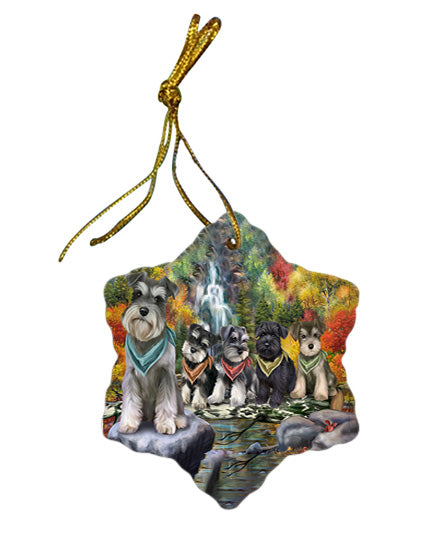 Scenic Waterfall Schnauzers Dog Star Porcelain Ornament SPOR49520