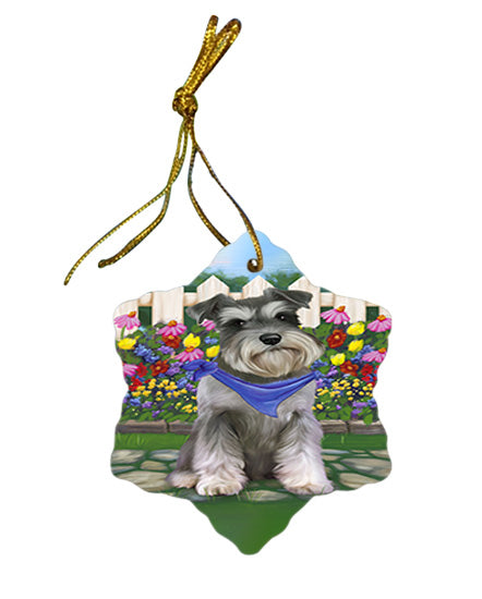 Spring Floral Schnauzer Dog Star Porcelain Ornament SPOR52140
