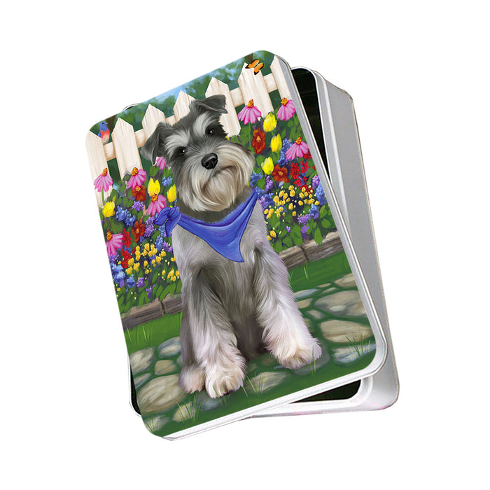 Spring Floral Schnauzer Dog Photo Storage Tin PITN51805