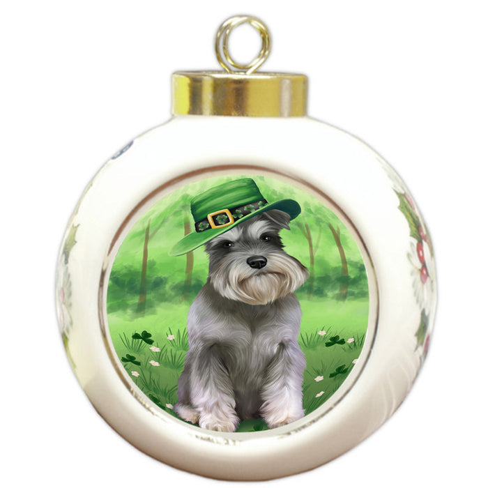 St. Patricks Day Irish Portrait Schnauzer Dog Round Ball Christmas Ornament RBPOR49379