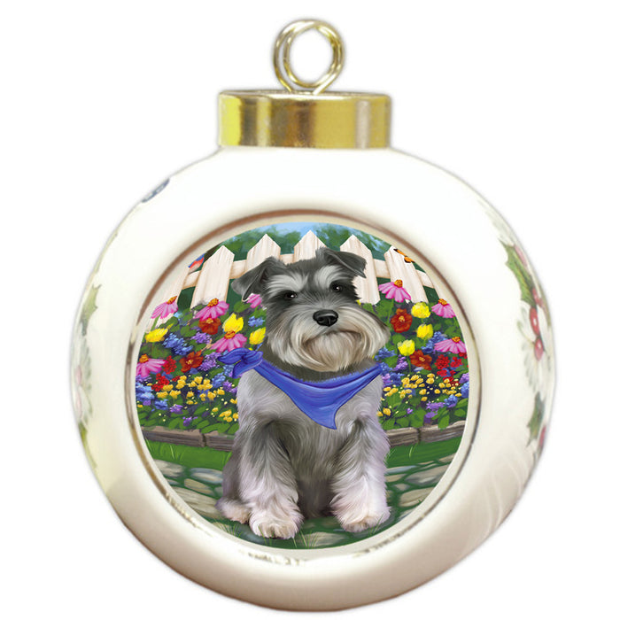 Spring Floral Schnauzer Dog Round Ball Christmas Ornament RBPOR52149