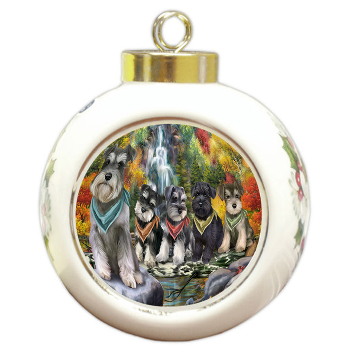 Scenic Waterfall Schnauzers Dog Round Ball Christmas Ornament RBPOR49528