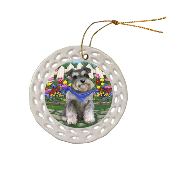 Spring Floral Schnauzer Dog Ceramic Doily Ornament DPOR52149