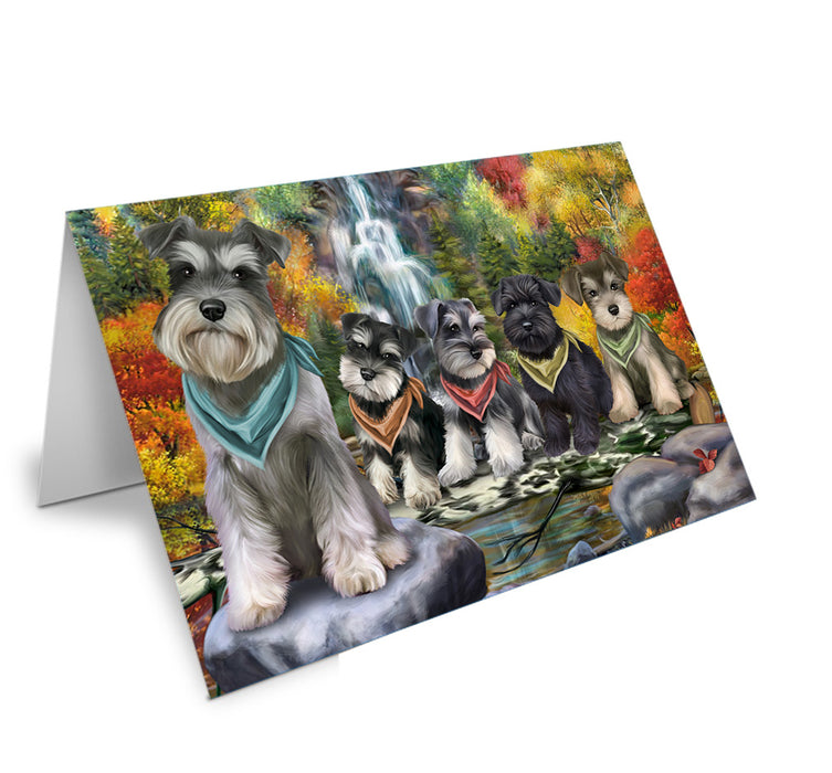 Scenic Waterfall Schnauzers Dog Handmade Artwork Assorted Pets Greeting Cards and Note Cards with Envelopes for All Occasions and Holiday Seasons GCD52511