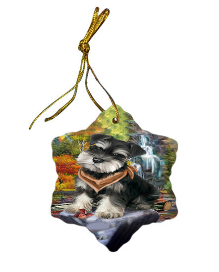 Scenic Waterfall Schnauzer Dog Star Porcelain Ornament SPOR49521