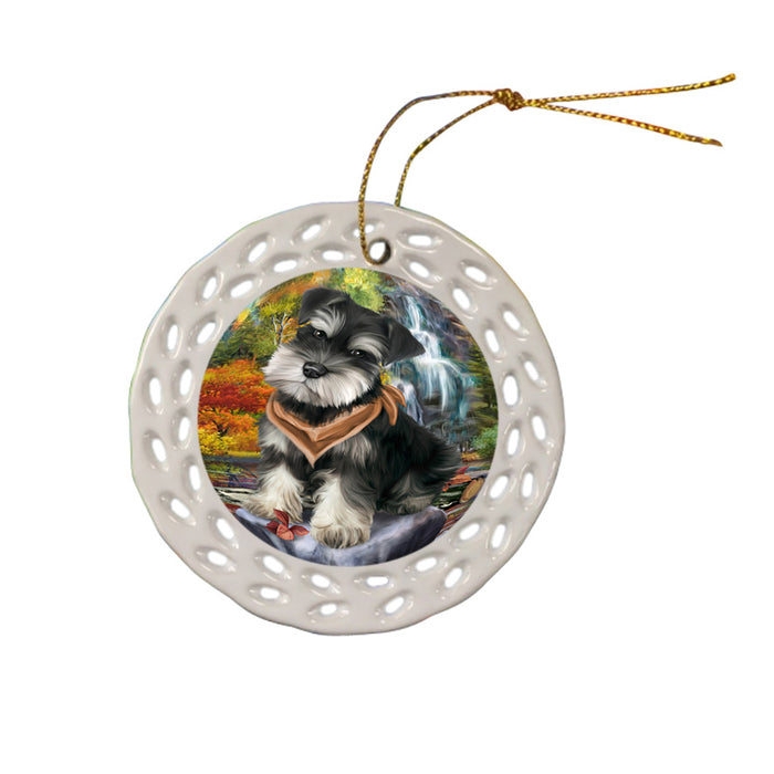 Scenic Waterfall Schnauzer Dog Ceramic Doily Ornament DPOR49529