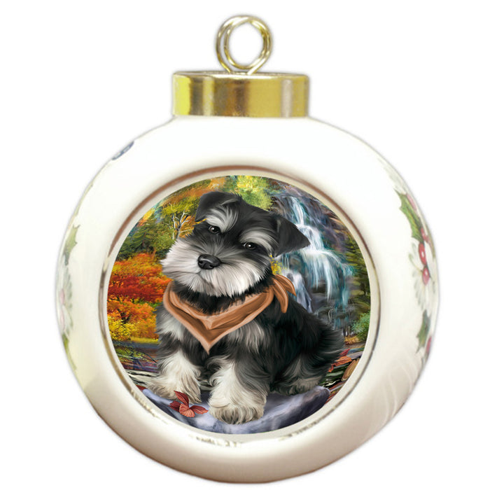 Scenic Waterfall Schnauzer Dog Round Ball Christmas Ornament RBPOR49529