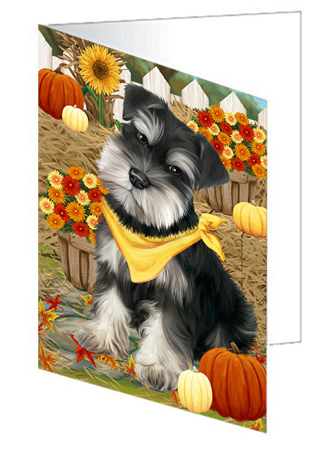 Fall Autumn Greeting Schnauzer Dog with Pumpkins Handmade Artwork Assorted Pets Greeting Cards and Note Cards with Envelopes for All Occasions and Holiday Seasons GCD56582