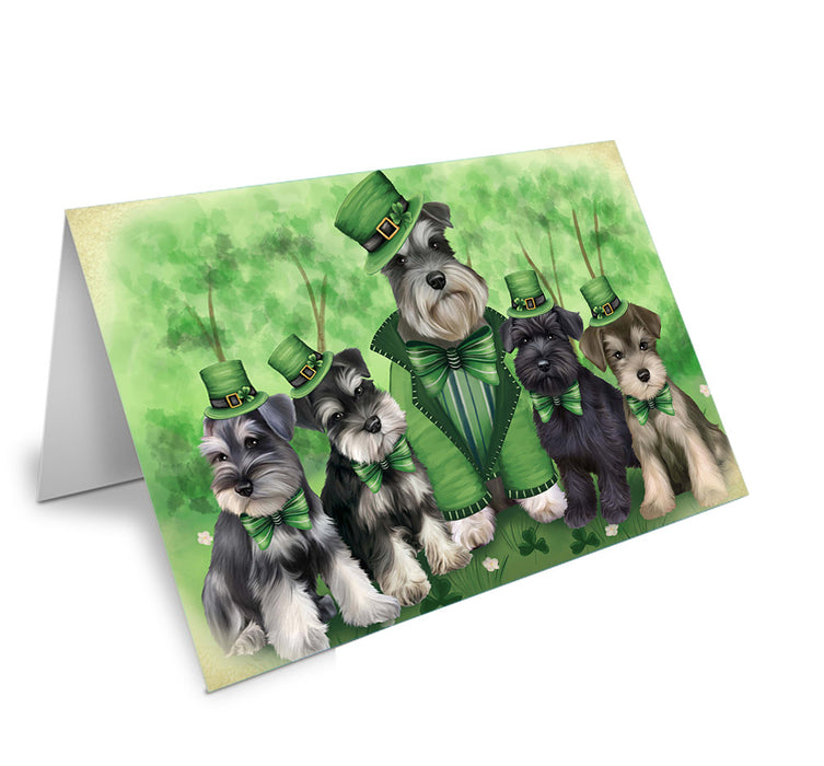 St. Patricks Day Irish Family Portrait Schnauzers Dog Handmade Artwork Assorted Pets Greeting Cards and Note Cards with Envelopes for All Occasions and Holiday Seasons GCD52169