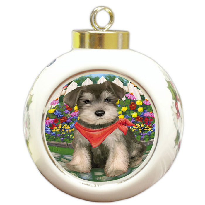 Spring Floral Schnauzer Dog Round Ball Christmas Ornament RBPOR52150