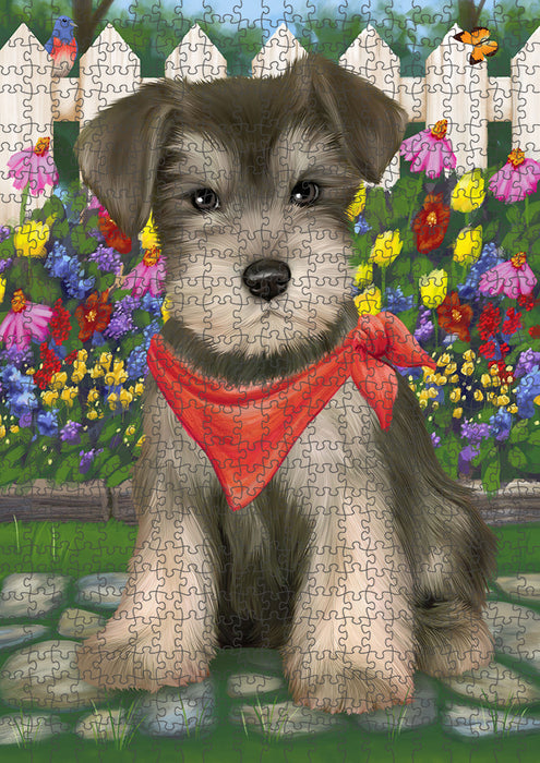 Spring Floral Schnauzer Dog Puzzle with Photo Tin PUZL54147