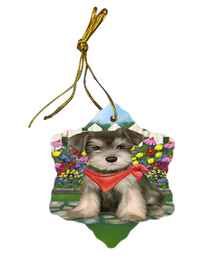 Spring Floral Schnauzer Dog Star Porcelain Ornament SPOR52141