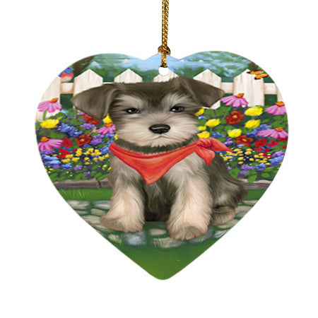 Spring Floral Schnauzer Dog Heart Christmas Ornament HPOR52150