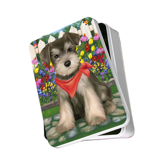Spring Floral Schnauzer Dog Photo Storage Tin PITN51806