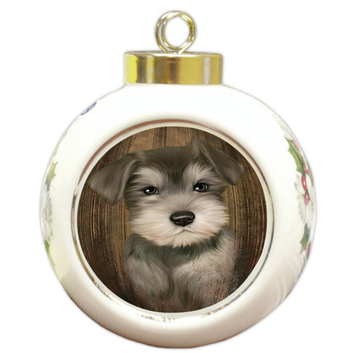 Rustic Schnauzer Dog Round Ball Christmas Ornament RBPOR50471