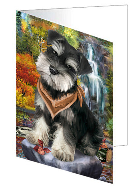 Scenic Waterfall Schnauzers Dog Handmade Artwork Assorted Pets Greeting Cards and Note Cards with Envelopes for All Occasions and Holiday Seasons GCD52514