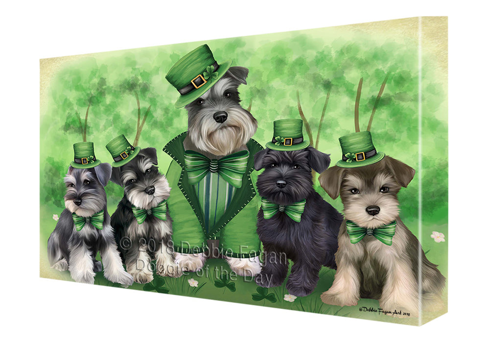 St. Patricks Day Irish Family Portrait Schnauzers Dog Canvas Wall Art CVS59313